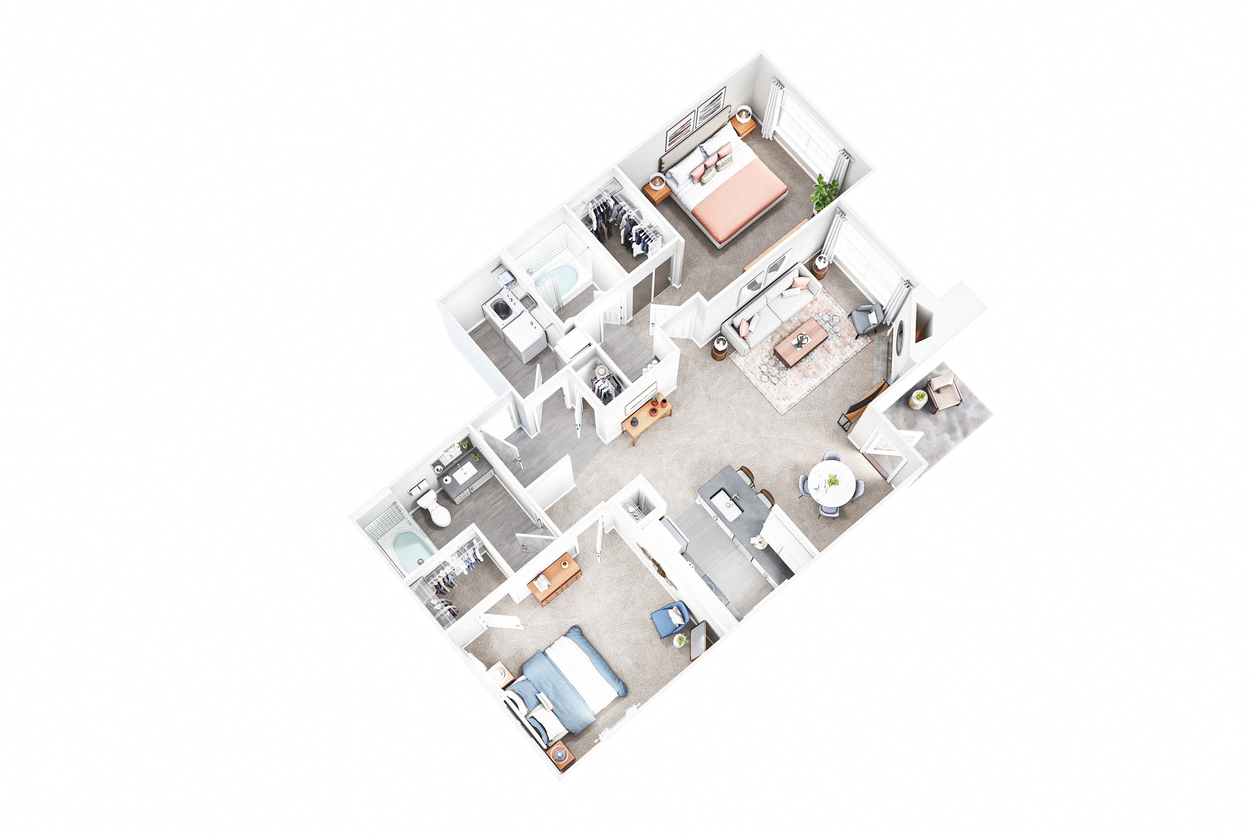 Floor plan for 2 beds, 2 baths, 1012 sqft